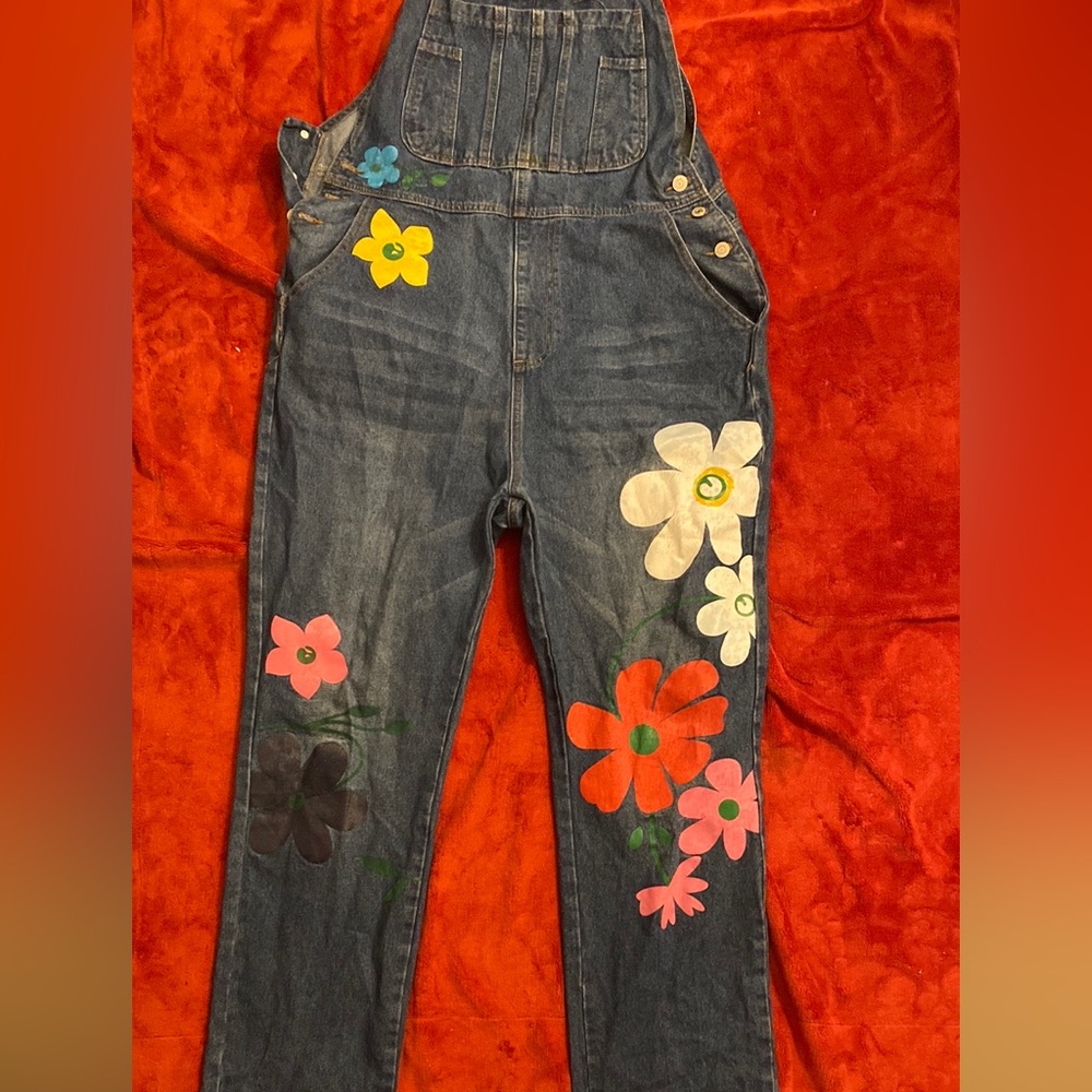 Flower Design Denim Overalls 5XL